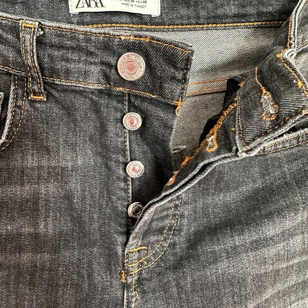 ZARA Distressed Skinny Jeans Size 30 Dark Gray Button Fly High Rise EUC